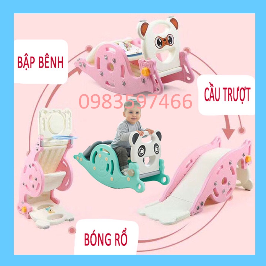 CẦU TRƯỢT 3 in 1  BẬP BÊNH, BÓNG RỔ cho bé