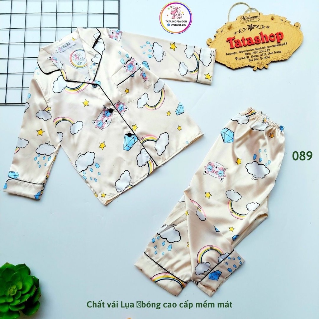 8 đến 42kg - Bộ pijama  mặc ngủ cho bé trai bé gái size đại vải lụa bóng cao cấp 089