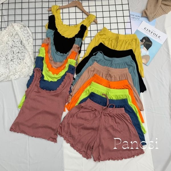 Bộ đồ nữ mặc nhà - đồ ngủ 2 dây phối bèo chất cotton tăm co giãn mềm mát - mã B612