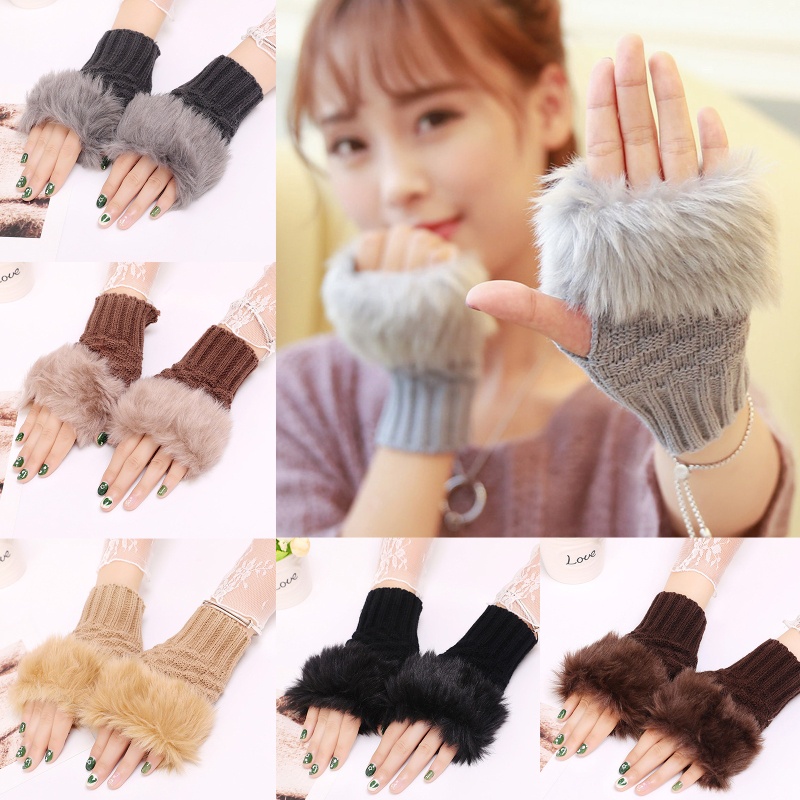 Găng Tay Lông Xù Hở Ngón Màu Sắc Thời Trang Dành Cho Nữ