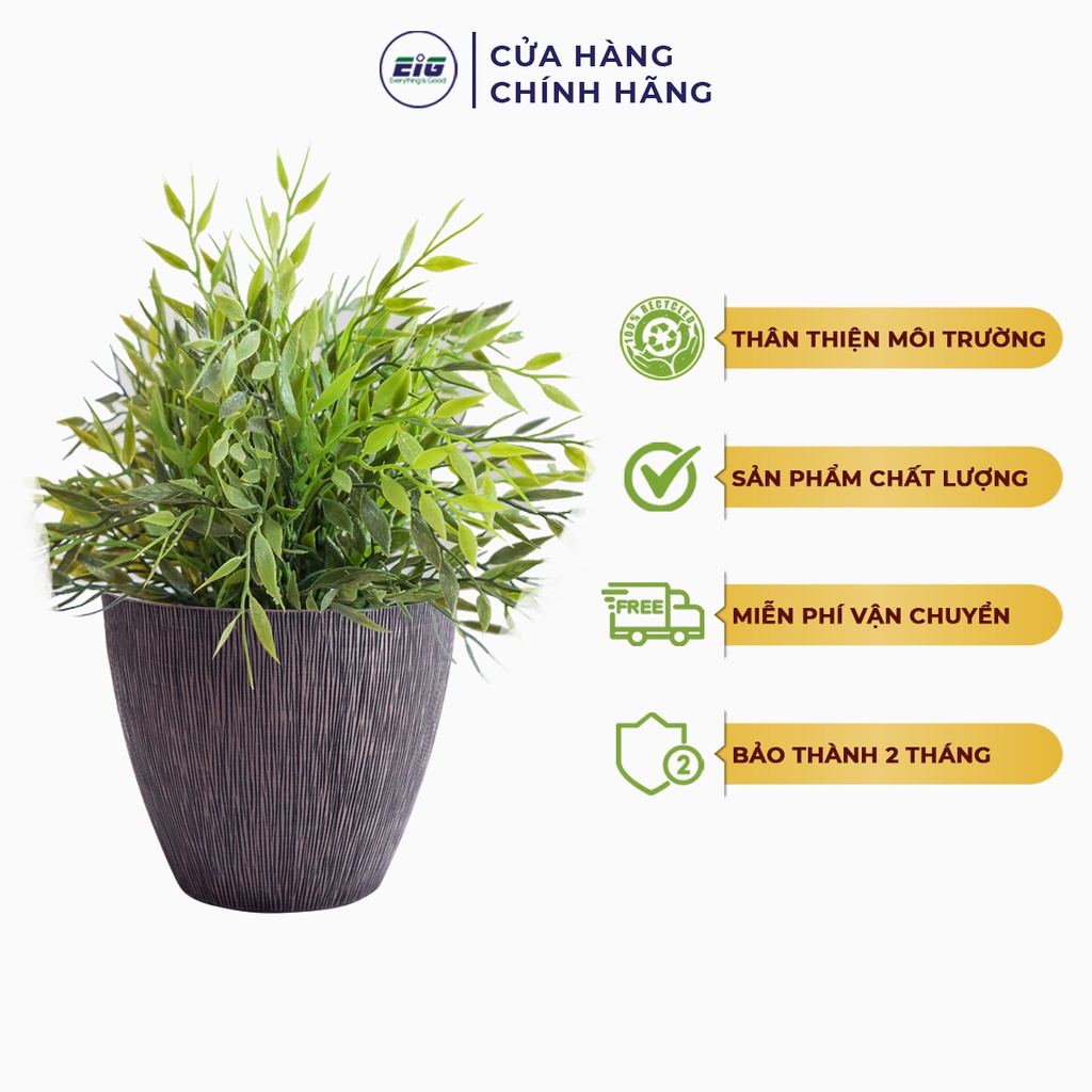 Chậu Nhựa Trồng Cây Tròn Vân Gỗ Trơn EIG KLB190003 Họa Tiết Khắc Nổi Tinh Tế