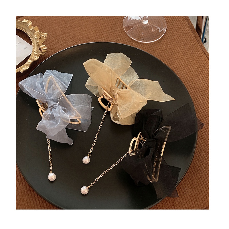 Bow Barrettes Pearl Tassel Shark Clip