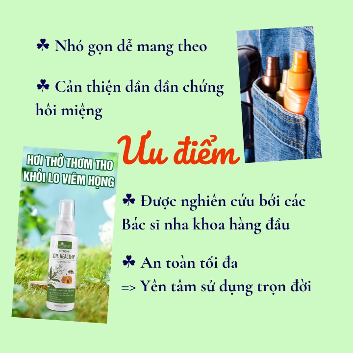 Xịt thơm miệng Khử hôi miệng Dr Healthy Kháng khuẩn Giảm viêm họng Hơi thở thơm tho Tự tin Quyến rũ