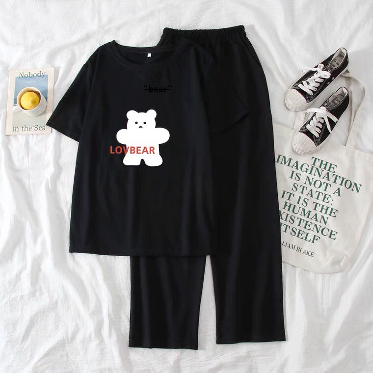 Sét Gấu LovBear + quần suông, Áo thun from rộng, chất đẹp không xù, Sét bộ mặc ở nhà - MODY