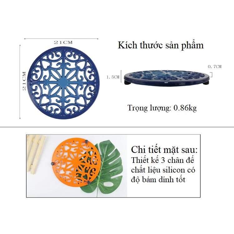 Ai  AN 12 Đế lót nồi cách nhiệt gang tráng men hình hoa 21 cm chuyên dùng cho nồi Le Creuset, chất liệu