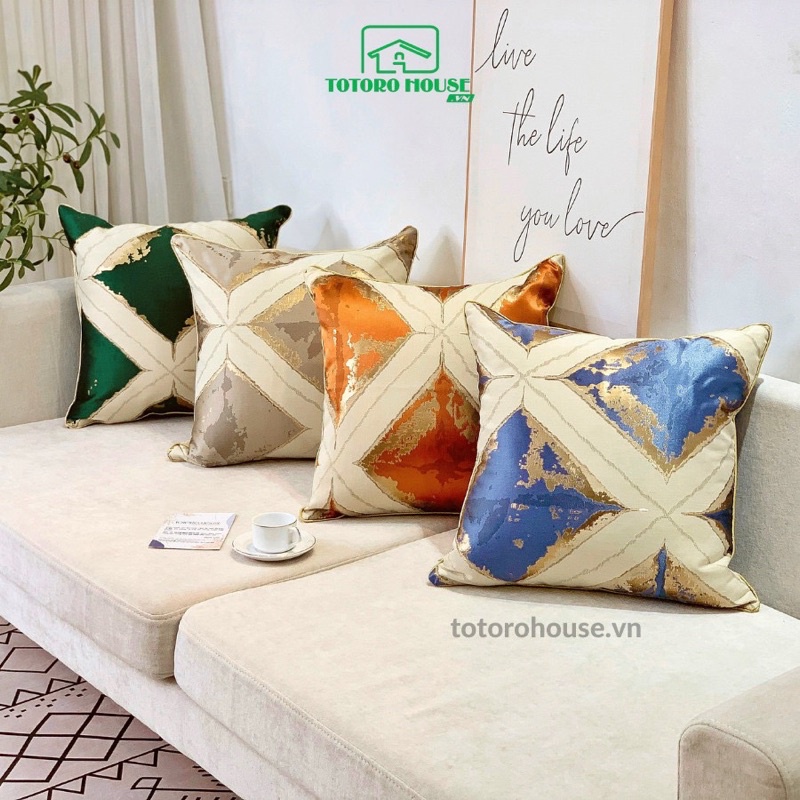 Vỏ gối nằm tựa lưng TOTORO HOUSE, áo gối sofa vuông lụa dệt sang trọng tựa lưng thời thượng đẳng cấp 45x45cm