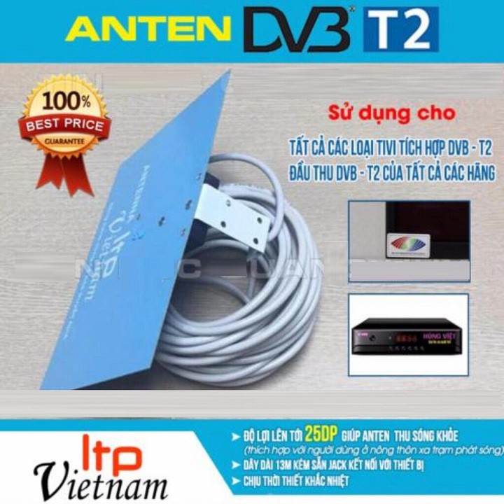 Anten bảng thu truyền hình kỹ thuật số mặt đất DVB-T2 HDG kèm dây 13 mét  - Anten DVB T2 bảng xanh