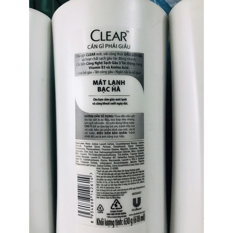 Dầu gội CLEAR mát lạnh bạc hà chai 630g