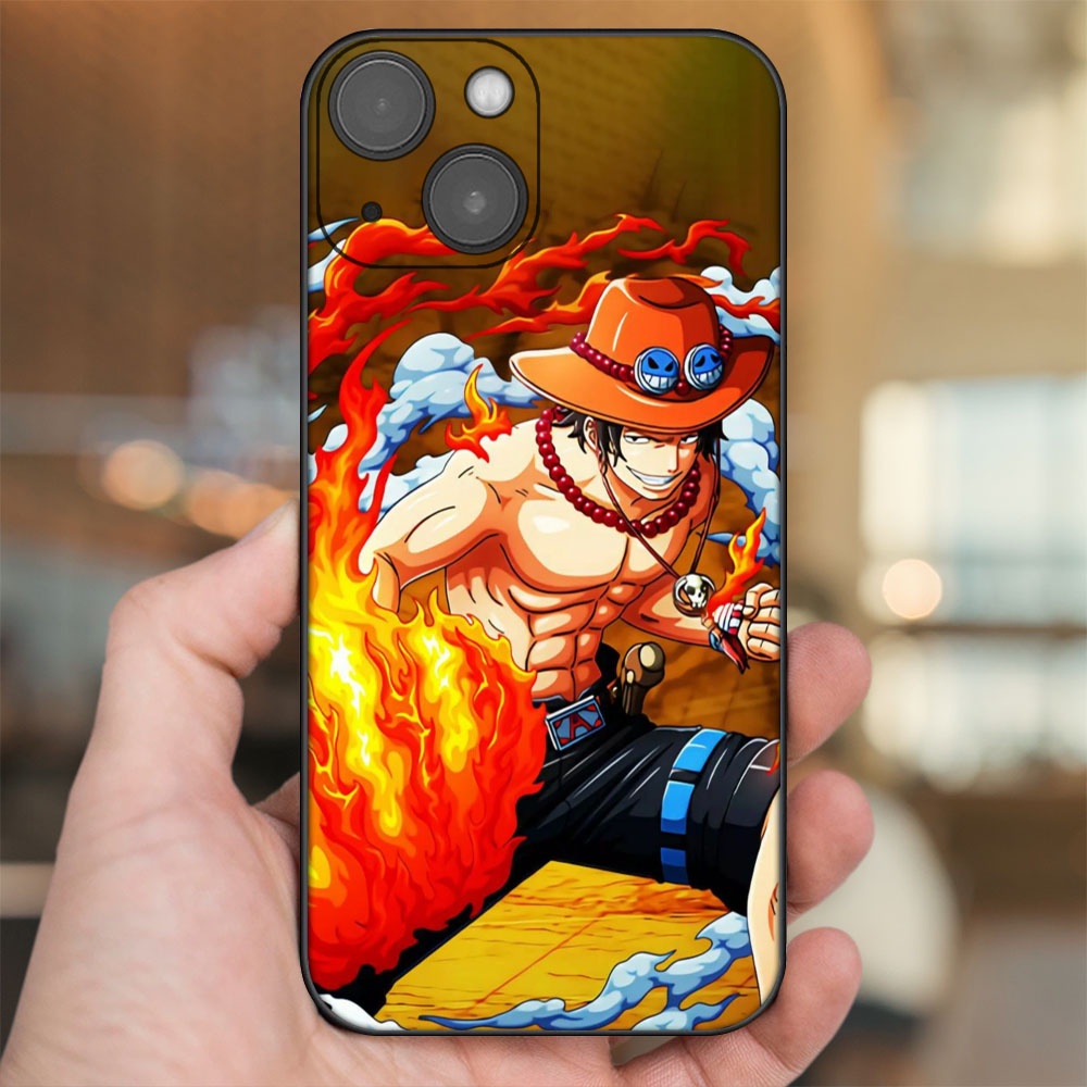 Ốp lưng iPhone 14 dẻo đen cạnh vuông in hình Ace One Piece