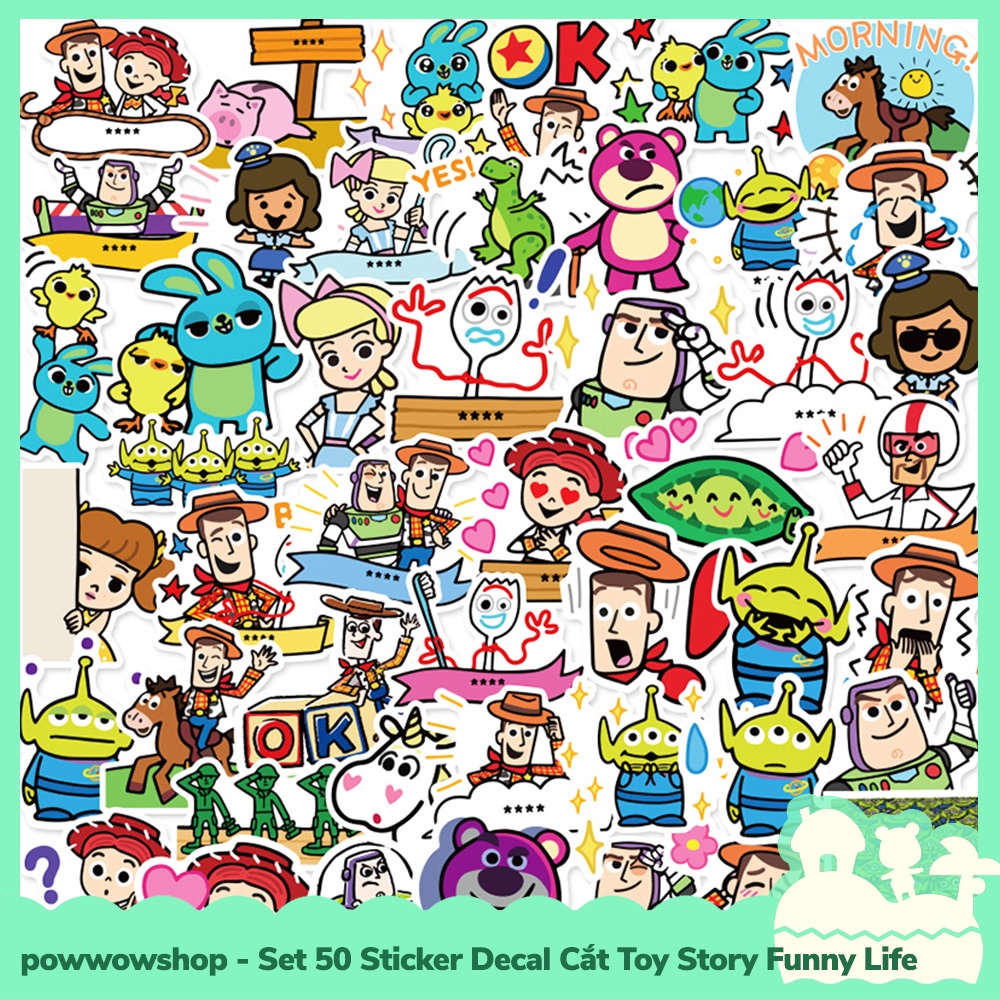 [Sẵn VN - Hỏa Tốc] Set 50 Sticker Mini Decal Dán Trang Trí Vật Dụng Mẫu Câu Truyện Trò Chơi Toy Story Funny Life