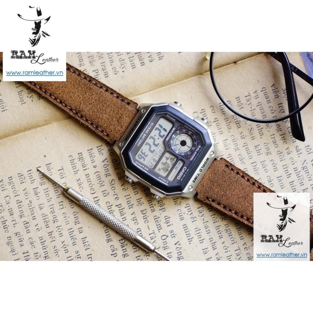 DÂY ĐỒNG HỒ MÀU VÀNG LỘN CAO CẤP - CASIO AE 1200 /SEIKO5-CHÍNH HÃNG RAM LEATHER . (TẶNG FULL PHỤ KIỆN)