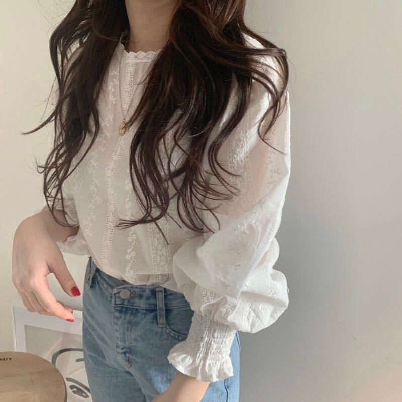 Girl's 9-point sleeve lace chiffon shirt