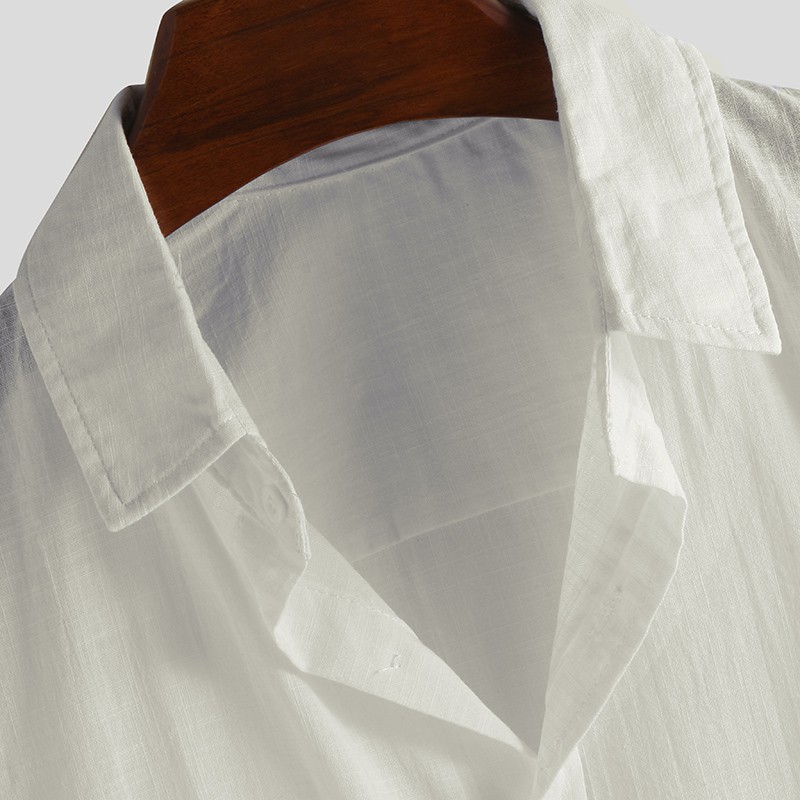 Áo sơ mi INCERUN ngắn tay màu trơn thời trang cho nam