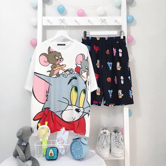 [COMBO TIẾT KIỆM] 10 Mẫu Set Cartoon Unisex Áo Thun Tay Lửng 3D Ảnh Thật