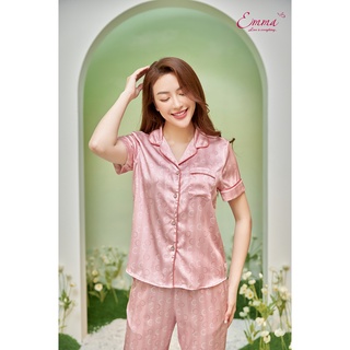 Đồ Bộ Mặc Nhà Emma Pyjama Lụa Áo Ngắn Tay, Quần Lửng EHLLU.22.24.09