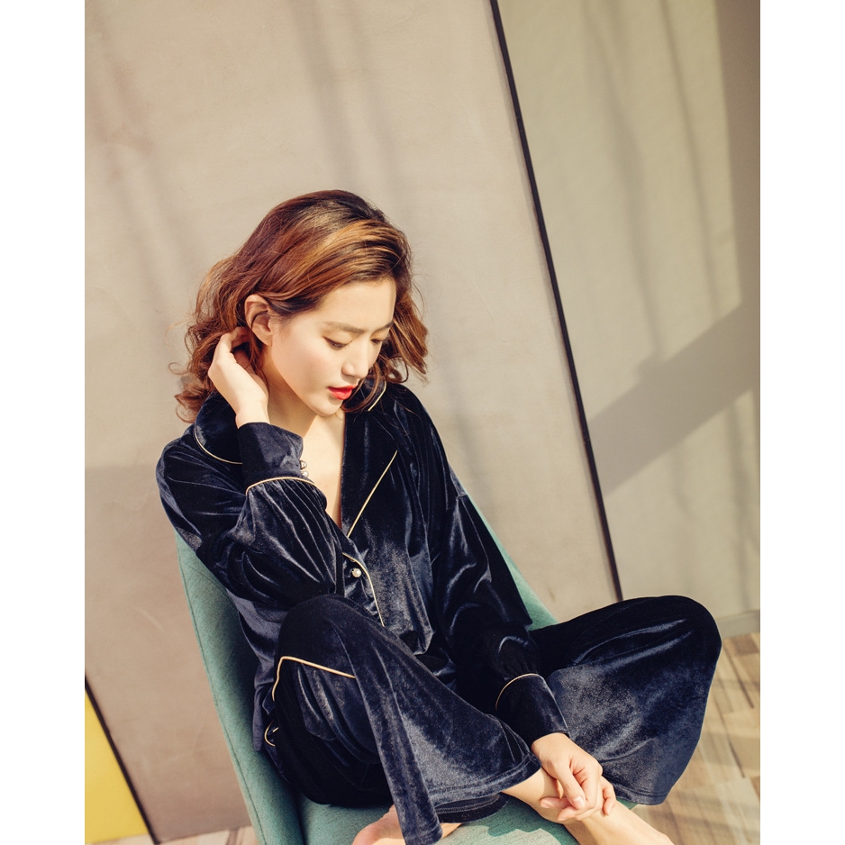 Bộ Quần Áo Ngủ Tay Dài Chất Nhung Ấm Áp Thiết Kế Trẻ Trung Hợp Thời Trang Cho Nữ | BigBuy360 - bigbuy360.vn