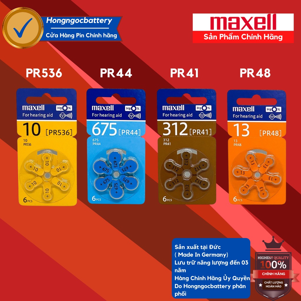 Pin máy trợ thính Maxell PR41 ( pin 312 ) / PR44 ( pin 675 ) / PR48 ( Pin 13 ) / PR536 ( Pin 10 ) 1,45V Hàng chính hãng