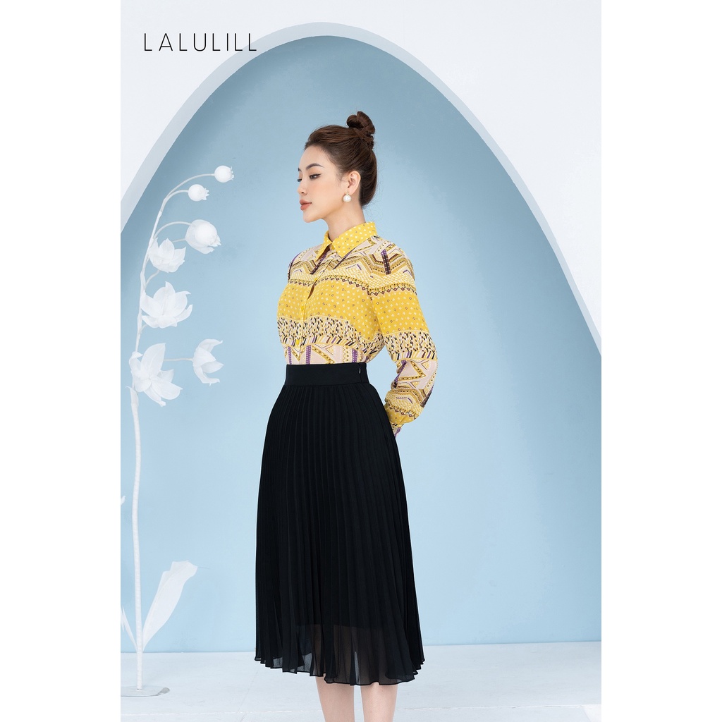LALULILL - Chân váy dập li rẻ quạt chiffon đen