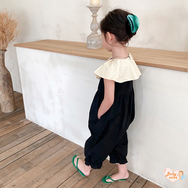 Bộ Áo Liền Quần Sát Nách Dáng Rộng Màu Đen Dễ Thương Thời Trang Mùa Hè Cho Bé Gái 3-8 Tuổi