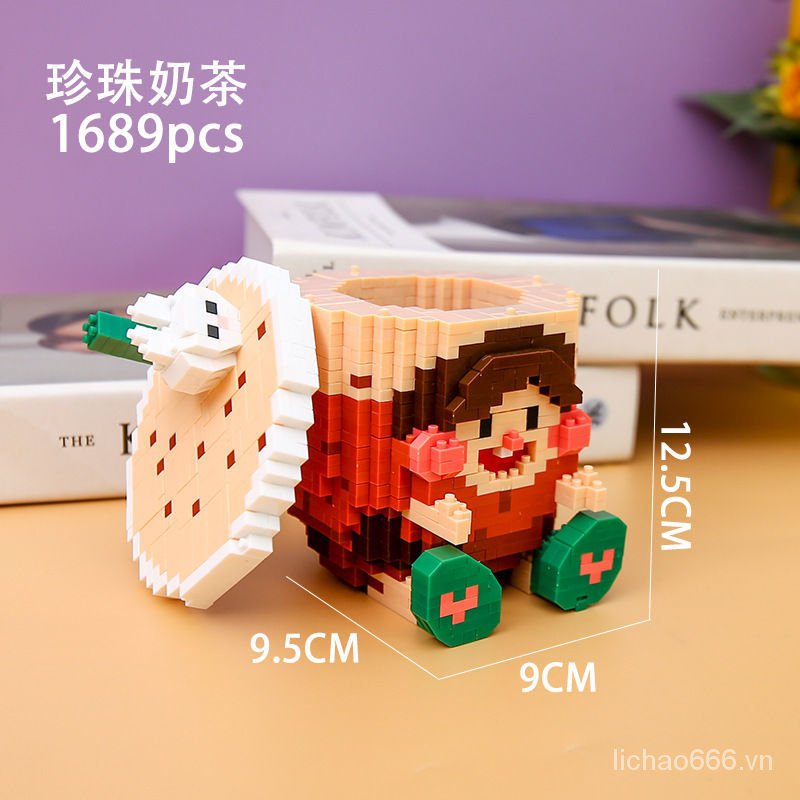 Đồ chơi trẻ em lego xếp hình cốc trà sữa cỡ nhỏ kèm giá đỡ cho b