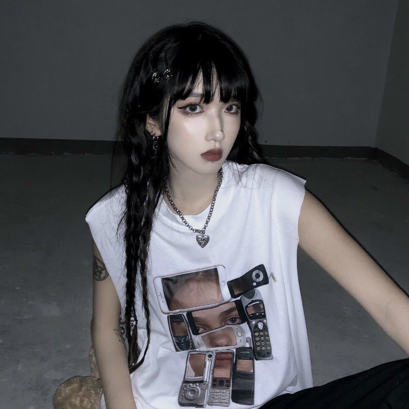 Jiashucheng Áo Thun Không Tay Dáng Rộng Phong Cách Harajuku Thời Trang Mùa Hè Hàng Mới Dành Cho Bạn Nữ