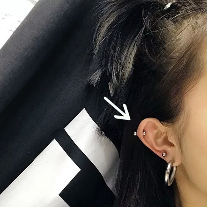 1 chiếc -Bông tai vặn 2 đầu chấm tròn 2 dầu thép không rỉ