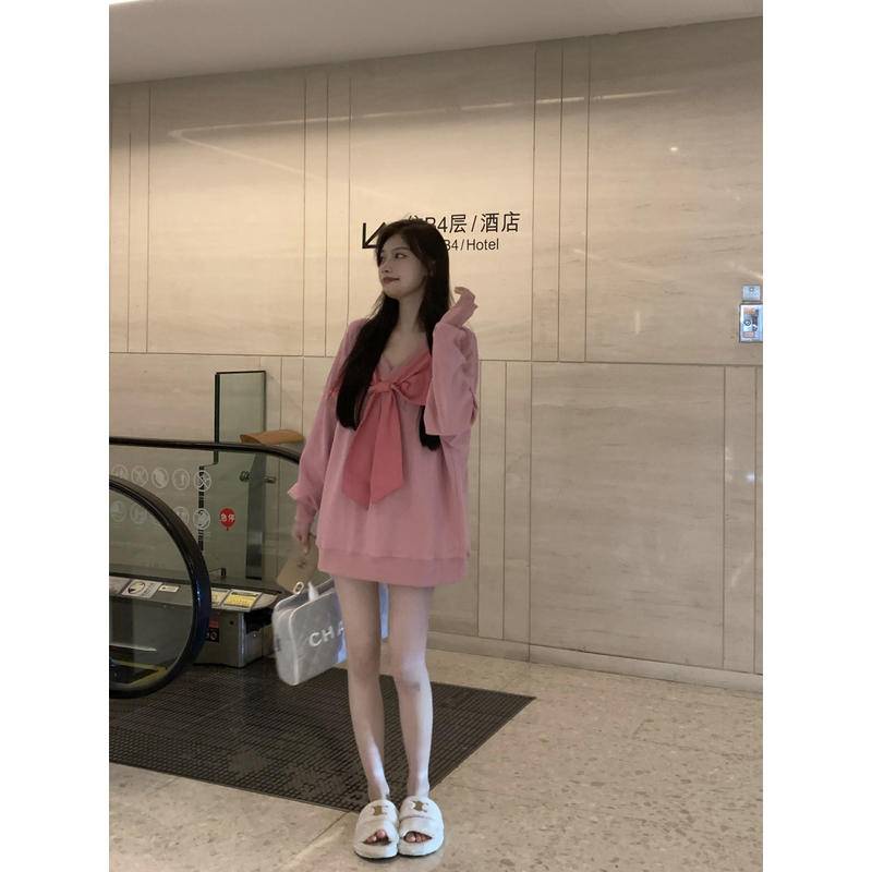 Áo len nữ tay dài cổ chữ V thắt nơ thời trang