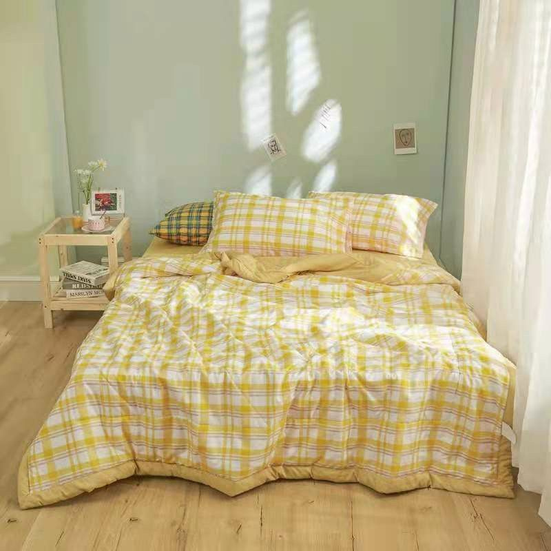 set chăn đũi kẻ đẹp 4 món mềm mịn, mát, thấm hút mồ hôi tốt
