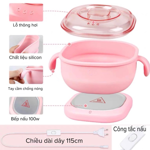 Nồi nấu sáp wax lông Silicon chống dính cao cấp dễ dàng vệ sinh gấp gọn tiện lợị,Nồi silicon