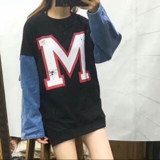 Áo Tay Dài Raglan Phối Denim