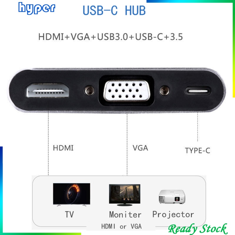 Hub Chuyển Đổi Usb C Sang Hdmi Usb 3.0 Pd Vga 3.5mm Cho Macbook Pro