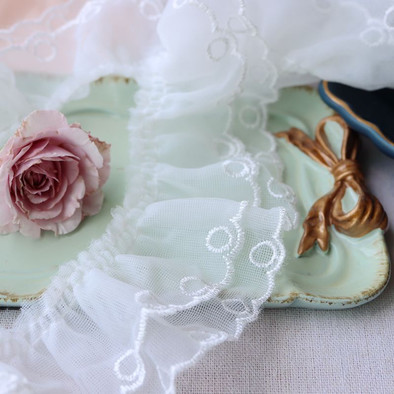 Cuộn Dây Ren Hai Lớp Hình Tròn 5.5cm * 1m Dùng Thêu Trang Trí Đầm Handmade Diy