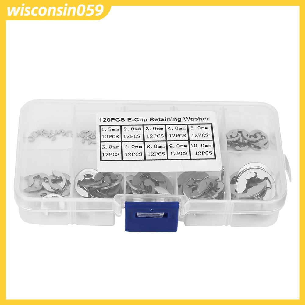 Wisconsin059 120 cái bằng thép không gỉ 304 Bộ kẹp vòng giữ chụp E Clip 1.5mm10mm