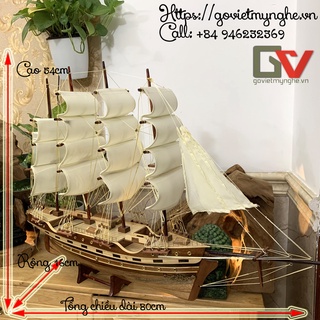 Mô hình tàu thuyền gỗ phong thủy thuyền trang trí tàu chở hàng France II - Thân tàu dài 60cm - Gỗ Tràm