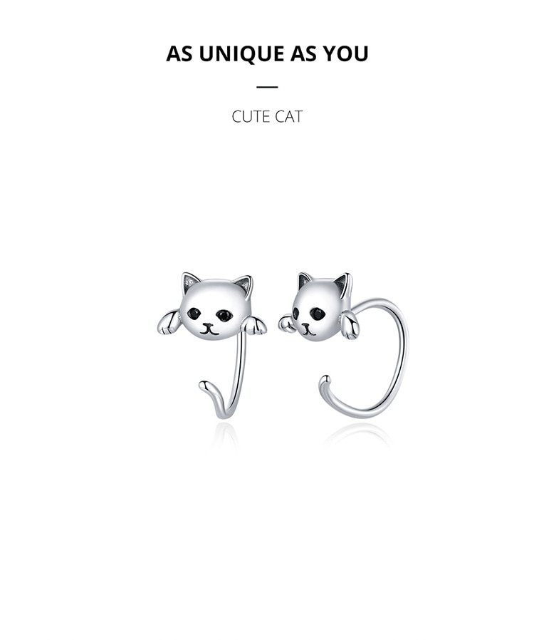 Bông tai Bamoer SCE965 chất liệu bạc 925 hình mặt mèo phối đuôi ngộ nghĩnh thời trang cho nữ