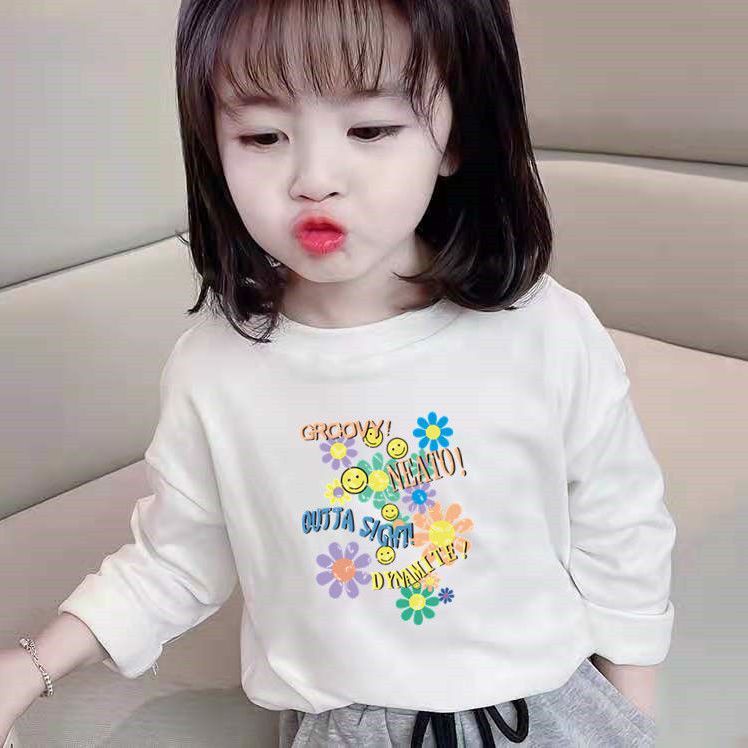 Mới Áo Thun Cotton Tay Dài Màu Trắng Trơn Thời Trang 2022 Cho Bé Gái