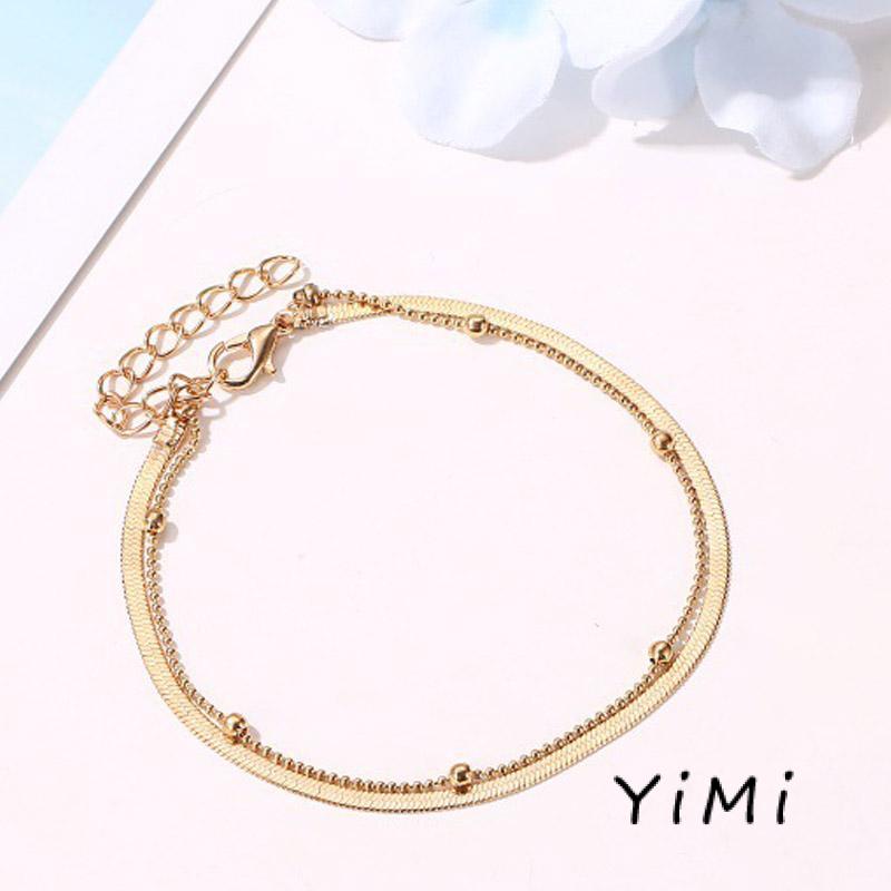 Lắc Chân Hai Lớp Xỏ Hạt Tròn Và Xương Rắn Đơn Giản Thời Trang Cho Nữ