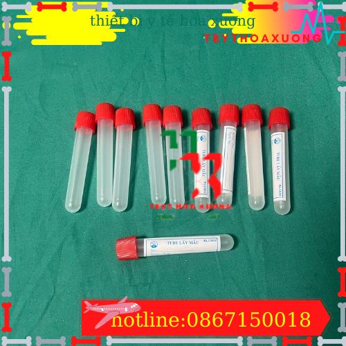 túi 500 Ống nghiệm nhựa dẻo PP màu trắng có nắp đỏ không nhãn , có nhãn 5ml