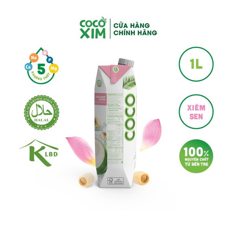 Nước dừa tươi, Nước dừa đóng hộp COCOXIM Xiêm Xanh/Xiêm Sen dung tích 1Lít