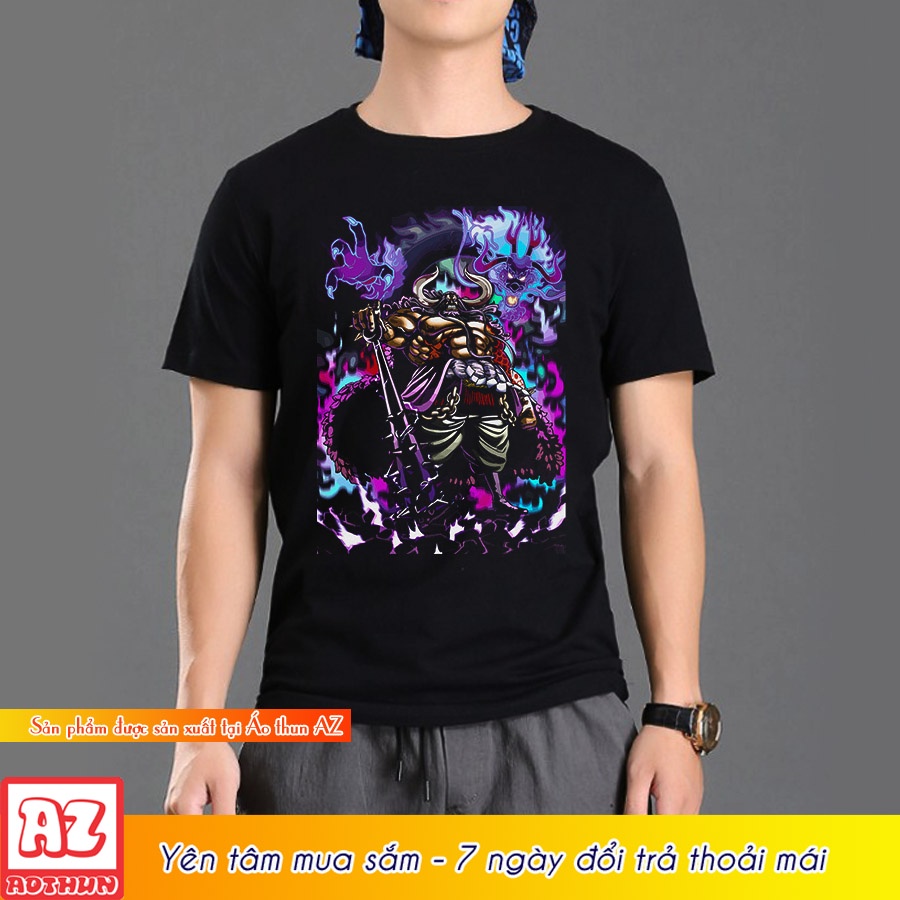 Áo thun nam in hình one piece kaido luffy 3d màu đen ngầu M3021