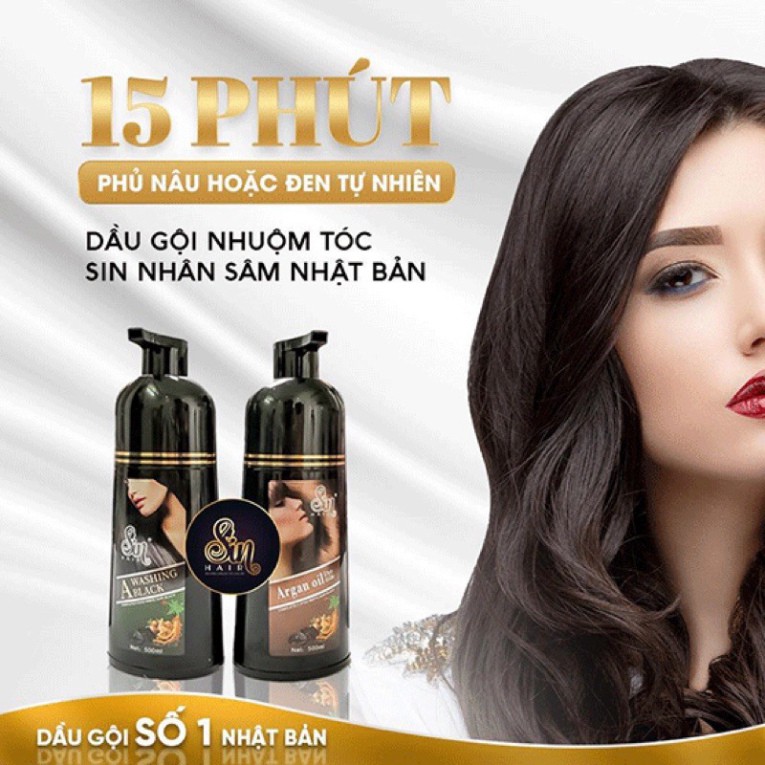 Dầu gội phủ bạc Sin Hair Nhật Bản ⚡Chính Hãng⚡ 500ml -  Đen / Nâu tóc