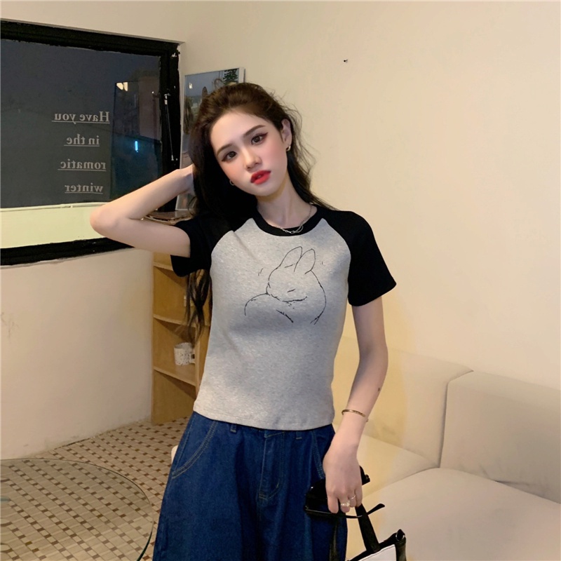 Áo thun ZHELIHANGFEI kiểu tay ngắn in họa tiết năng động thời trang