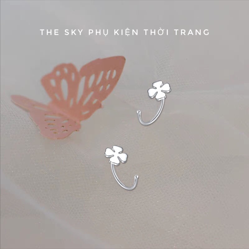 Khuyên Tai Bạc, Bông Tai Nữ Hình Cỏ Bốn Lá May Mắn Thiết Kế Nhỏ Xinh Cho Nữ Phong Cách Trẻ Trung