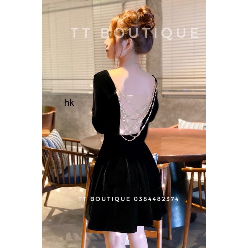 Váy Nhung Pha Xích Lưng Có Lưới