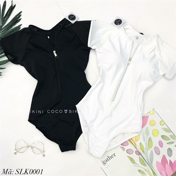 Bikini Áo tắm liền ngắn tay đen có khóa (ảnh thật) | BigBuy360 - bigbuy360.vn