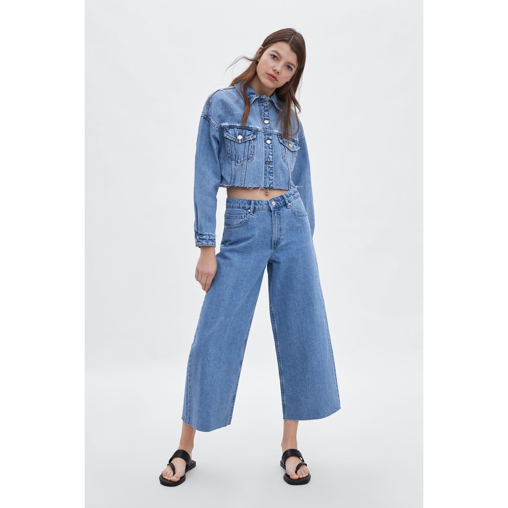Quần jeans culottes cạp lỡ Zara