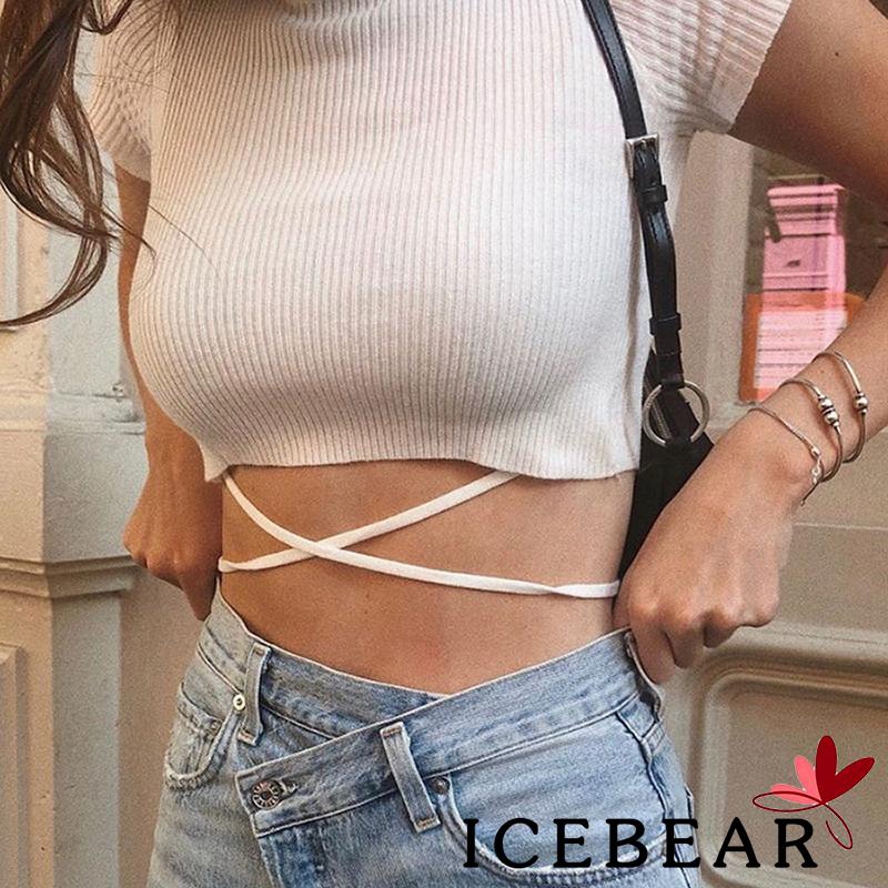 Áo Croptop Tay Ngắn Thiết Kế Quyến Rũ Cho Nữ