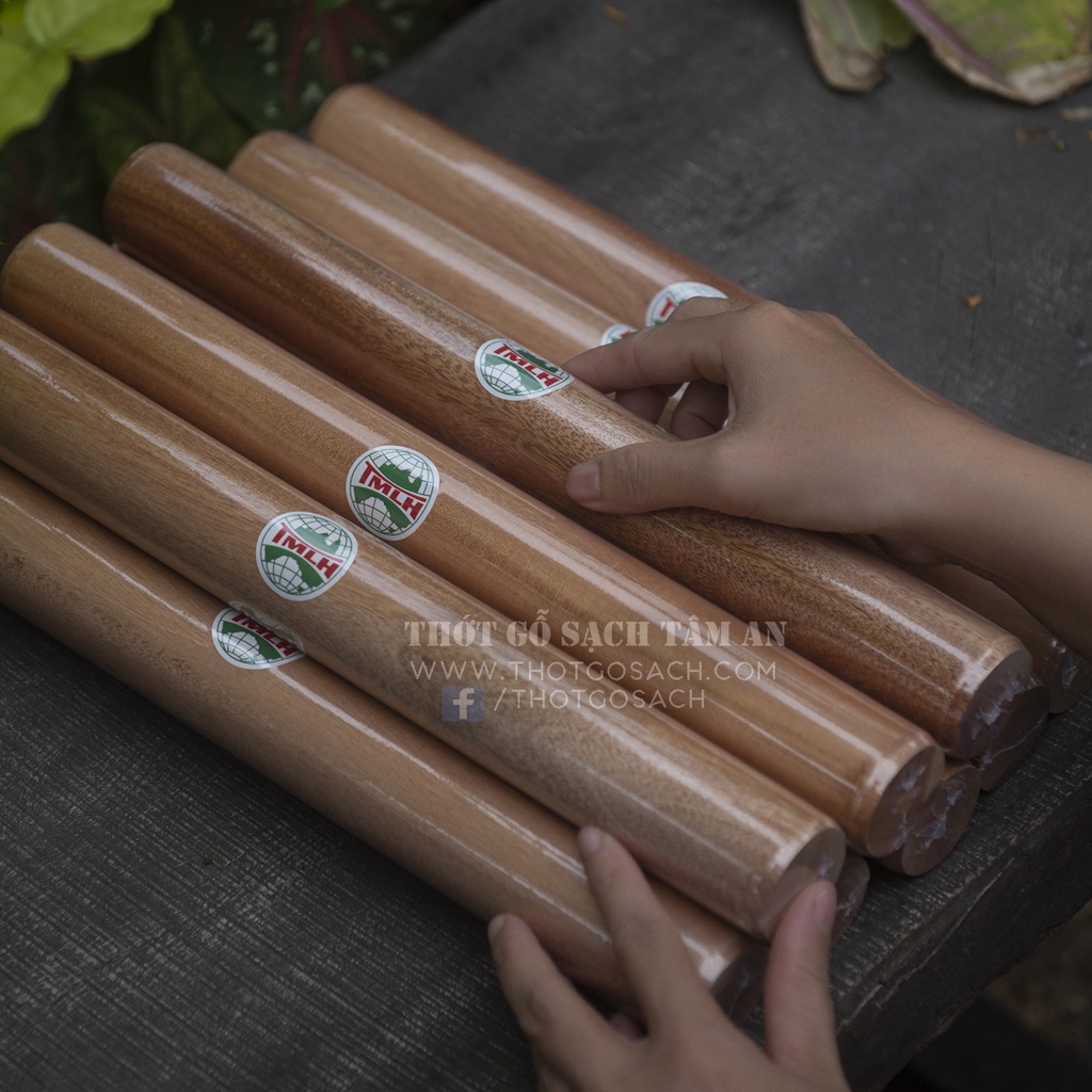 Cán Lăn Bột Gỗ, Dài 34cm, Đường Kính 3.5cm, Gỗ Xà Cừ Nguyên Khối