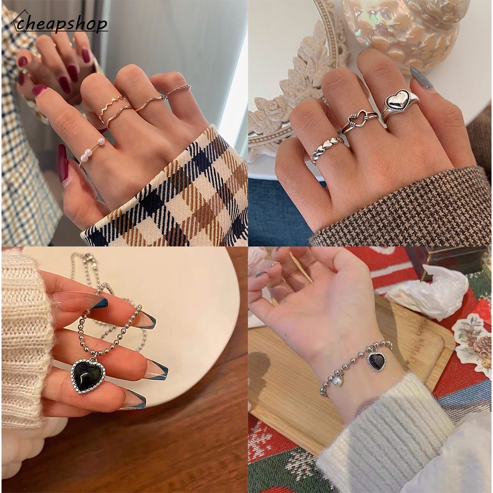 iF YOU Dây chuyền/ Vòng đeo tay/ Khuyên tai   màu bạc kiểu trái tim phong cách Hàn Quốc thời trang dành cho nữ