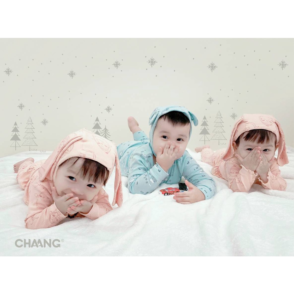 Set bộ dài cúc vai kèm mũ tai thú Snow tăm hồng cho bé gái